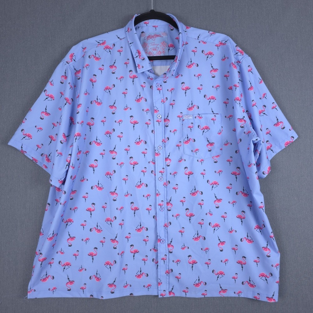 Retro Rifle Tactimingo Shirt Mens 4XL Blue Flamingo AOP Short Sleeve Button XXXL